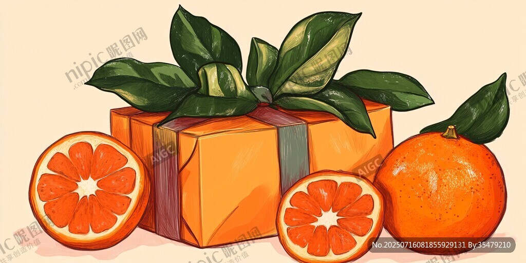 橙色禮盒與鮮橙插畫