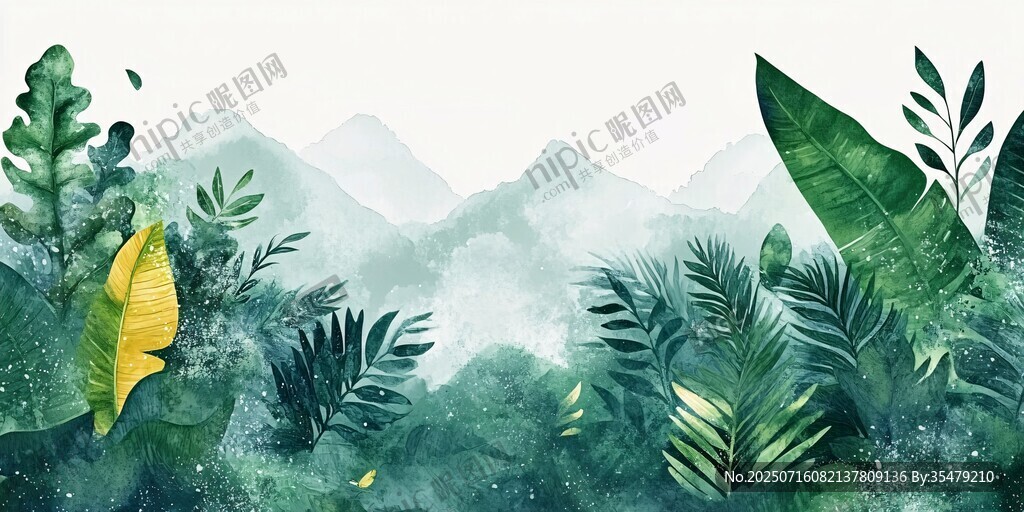 清新綠植與遠(yuǎn)山風(fēng)景圖