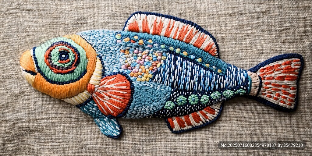 手工刺繡彩色立體小魚