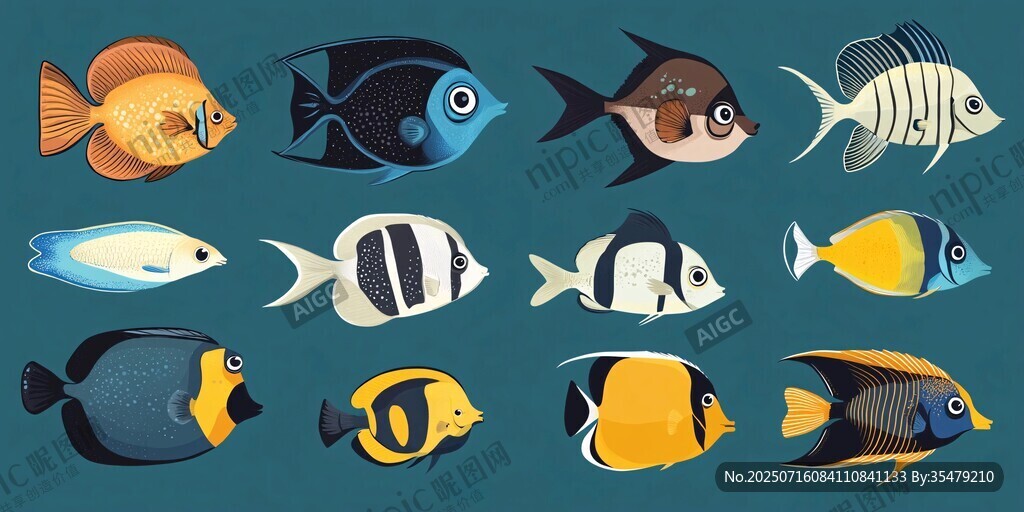 多彩熱帶魚集合展示