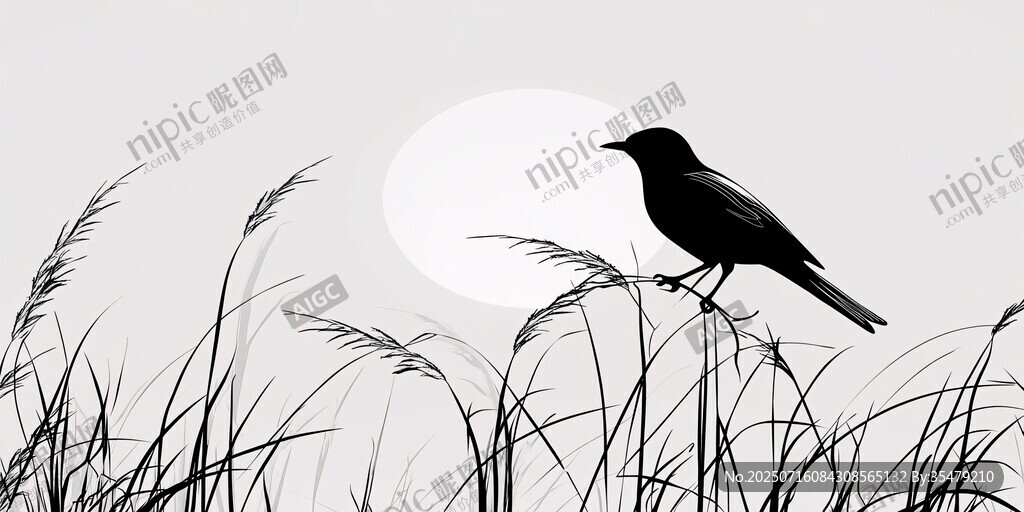 孤鳥立葦間 明月映天際