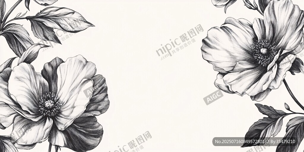 黑白花卉裝飾圖案