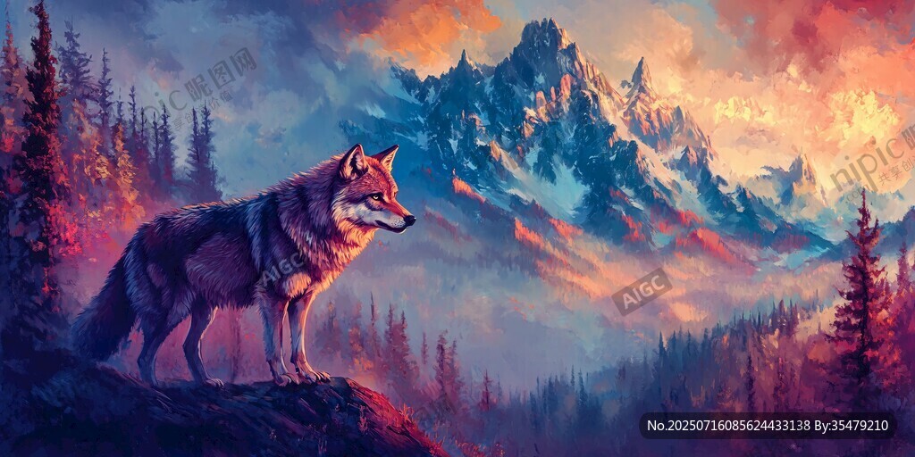孤狼傲立山林壯美風(fēng)光