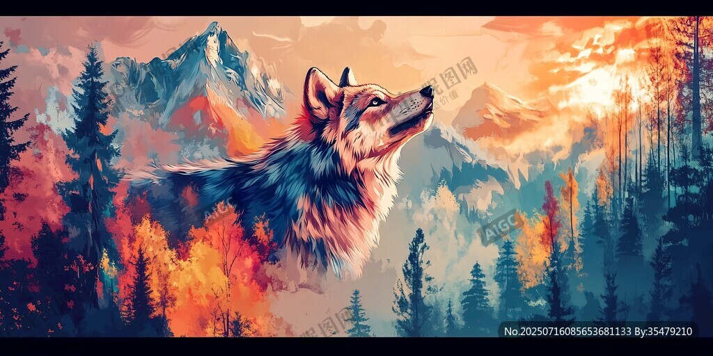 山林中狼的壯麗秋日圖景