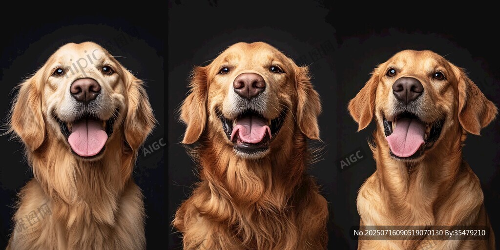 三張金毛犬的可愛表情照