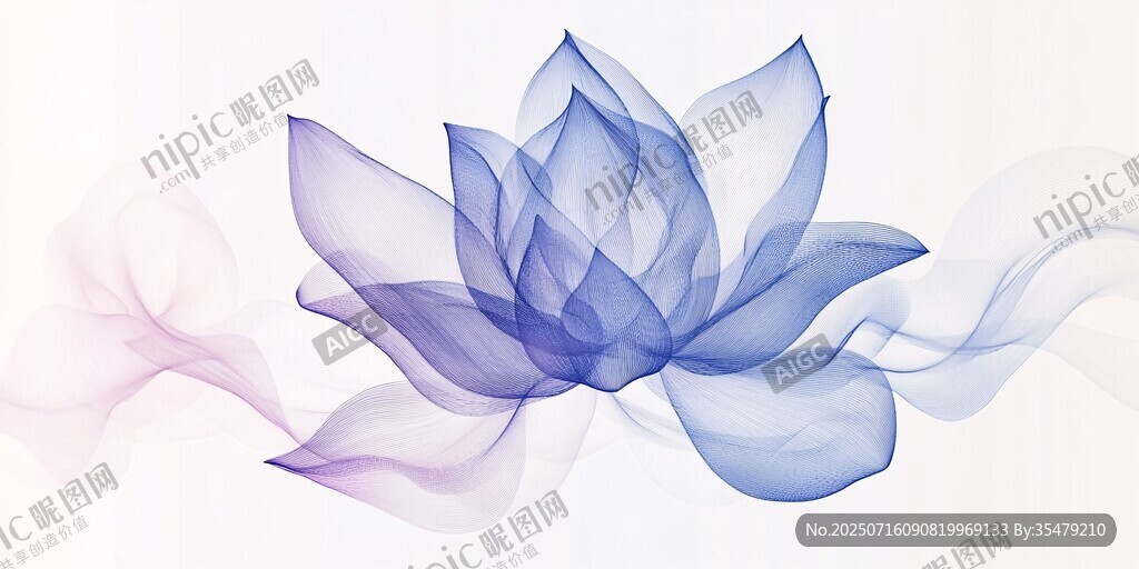 夢(mèng)幻藍(lán)紫水墨蓮花圖