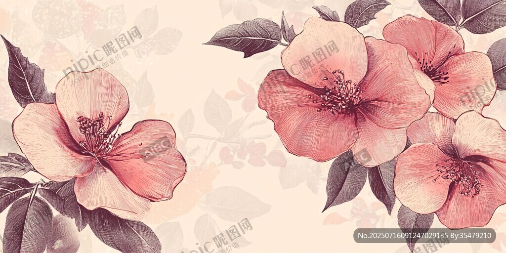 粉色花卉圖案背景插畫