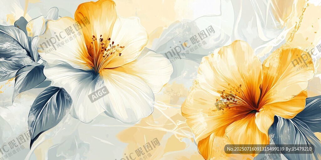 黃白花卉水彩風(fēng)精美畫面