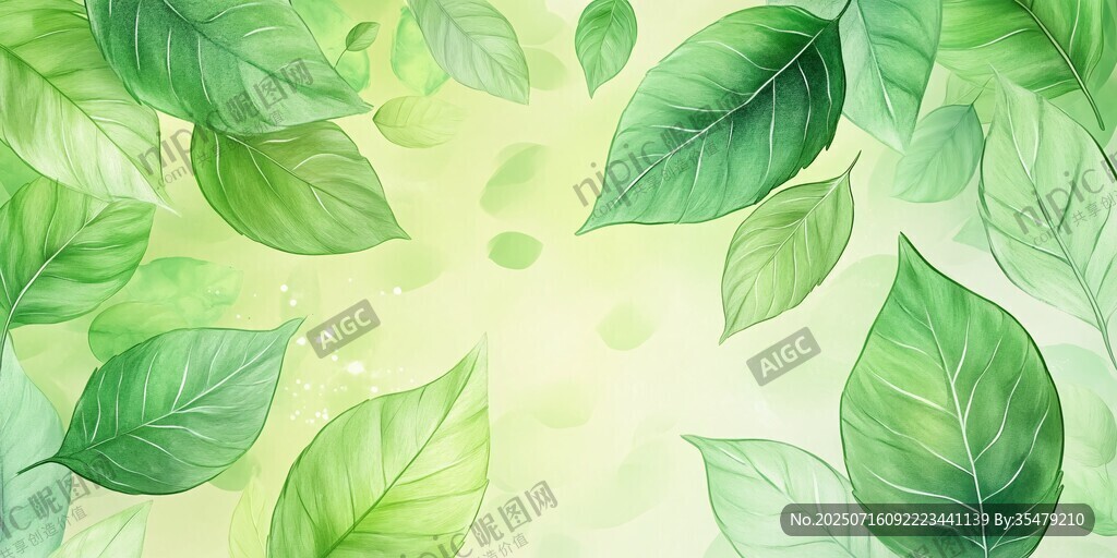 清新綠葉水彩背景圖