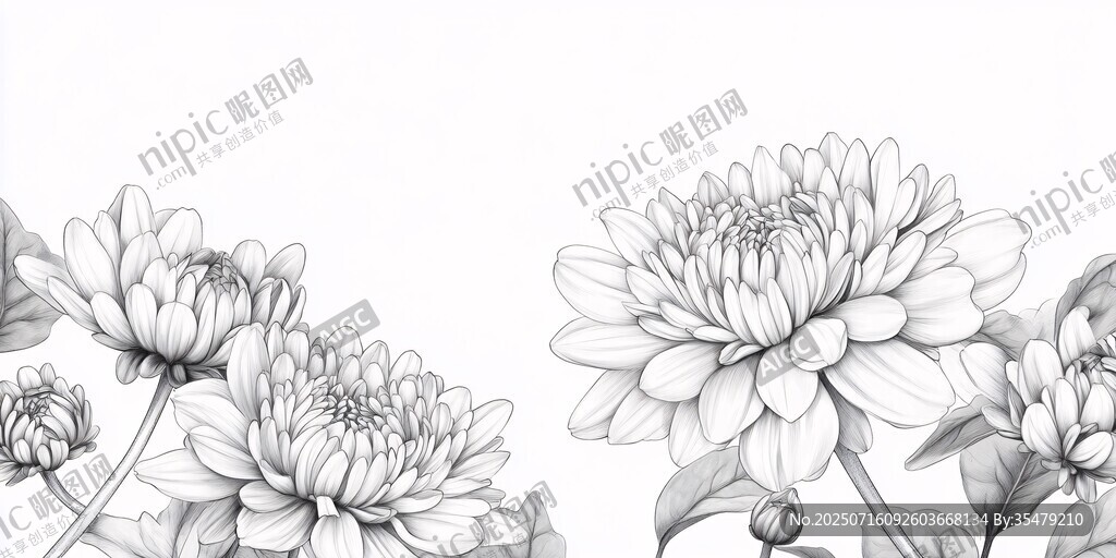 黑白線描花卉圖案
