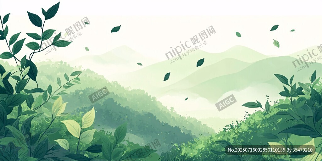 山間綠意 清新自然風景畫
