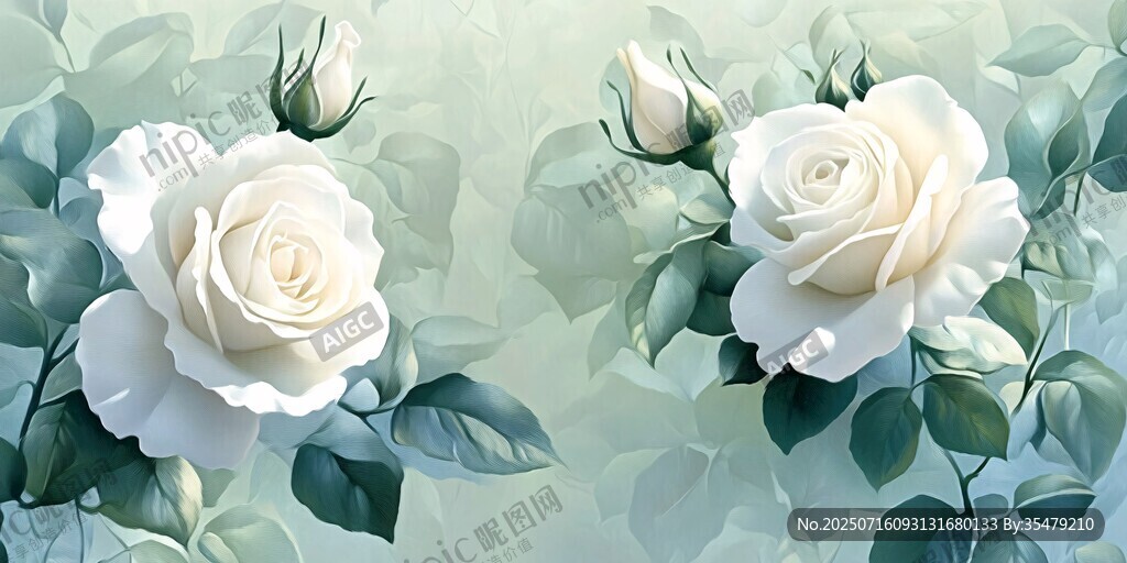 白玫瑰與綠葉的清新畫面