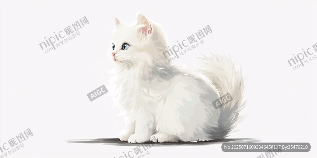 可愛白色小貓側(cè)坐畫面