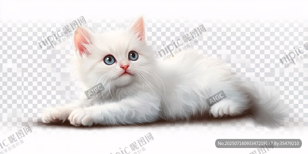 可愛(ài)小白貓趴臥姿態(tài)圖