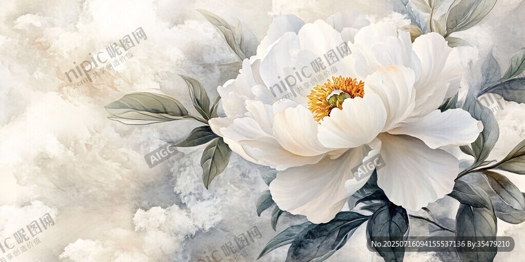 白色芍藥花卉優(yōu)雅綻放