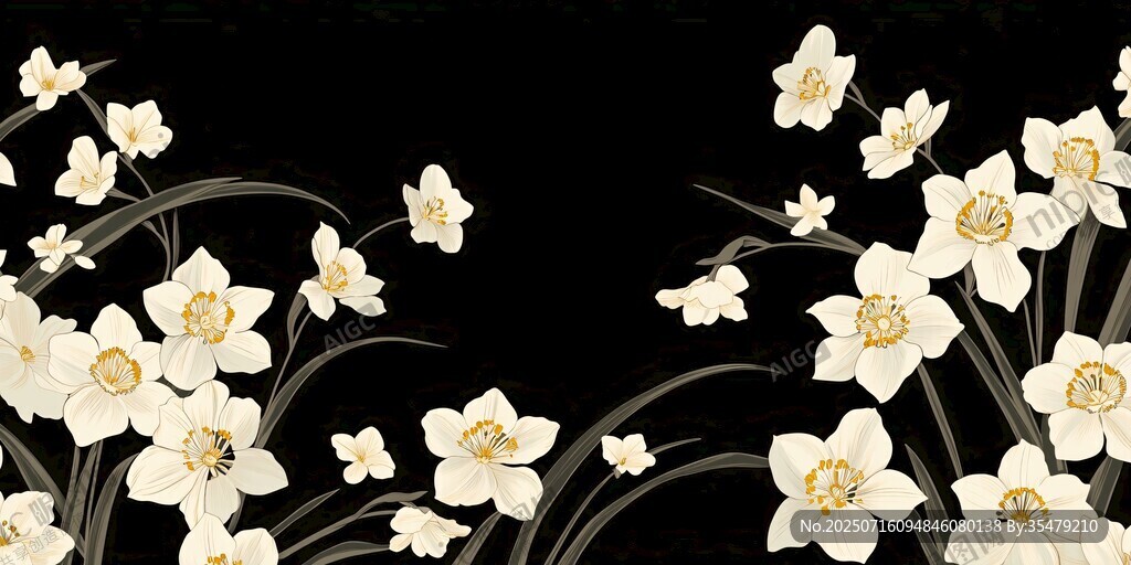 黑色背景上的素雅水仙花卉