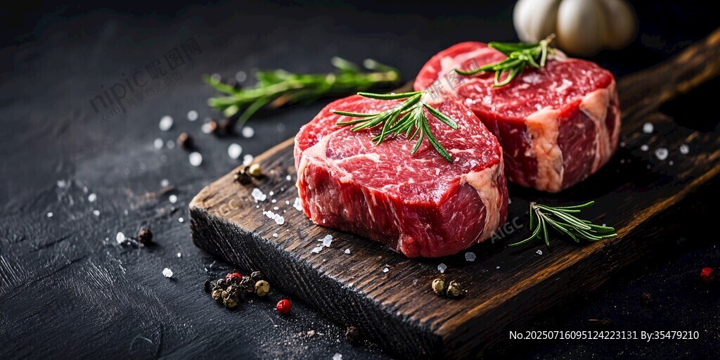 新鮮牛排配香料與迷迭香