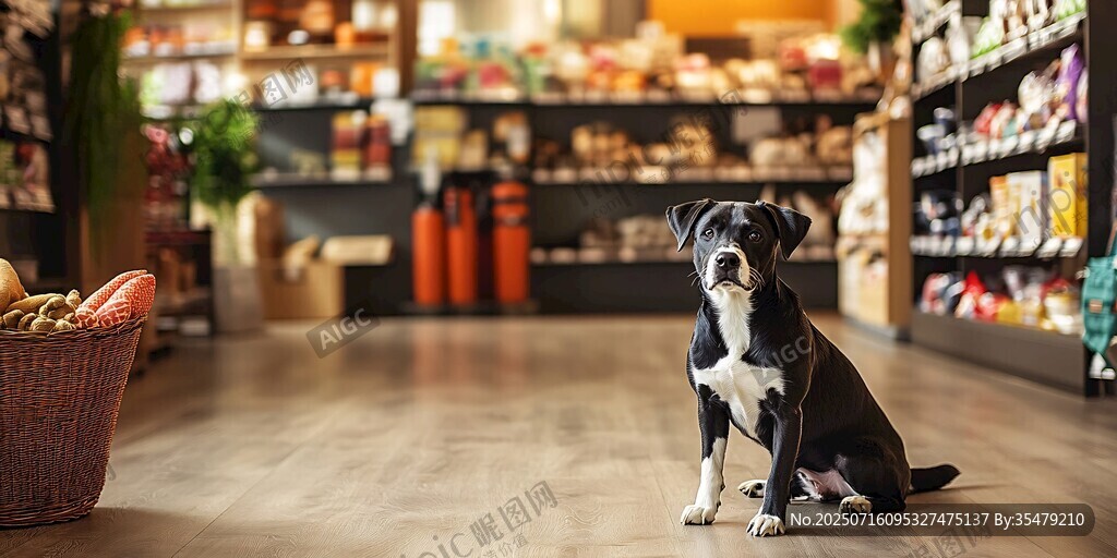 店內(nèi)萌犬坐守購物籃