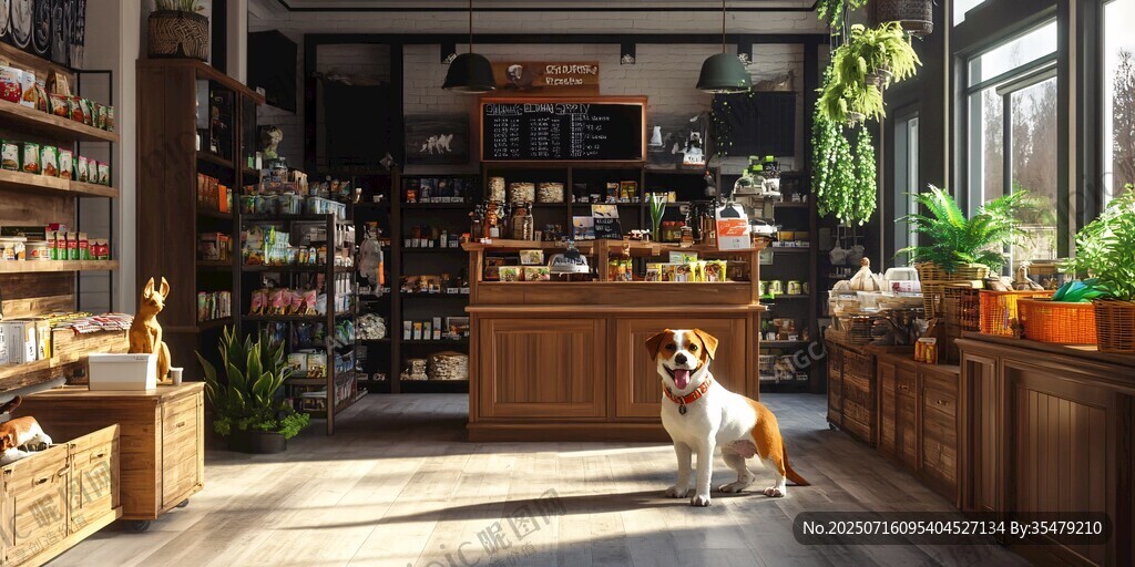 溫馨寵物用品店內(nèi)的可愛狗狗