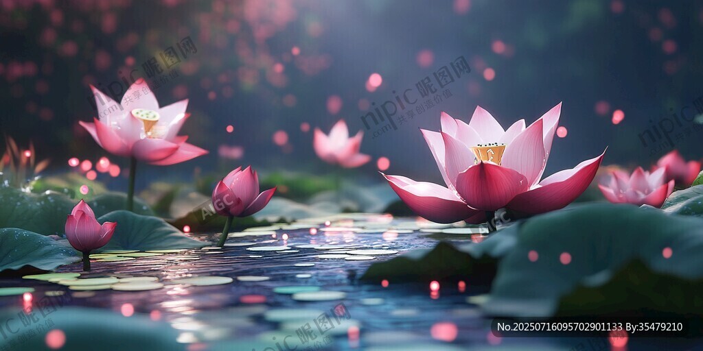 夢幻綻放的水中粉色蓮花