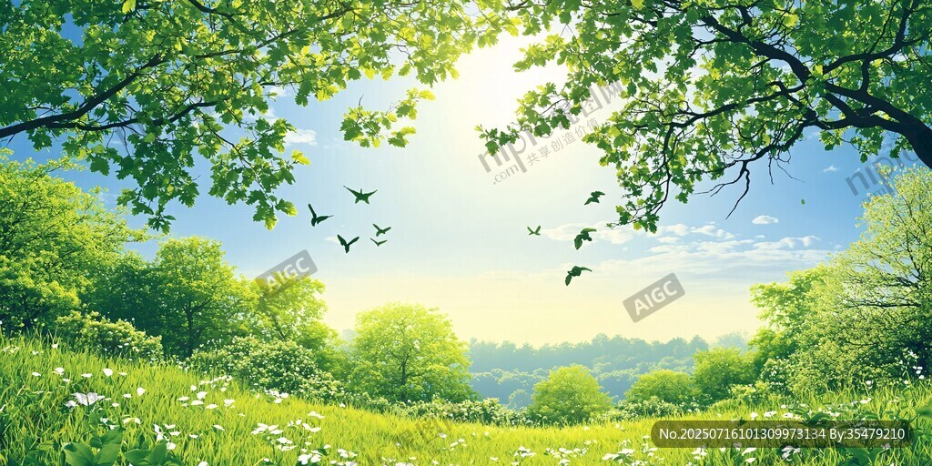 春日綠野飛鳥陽光美景