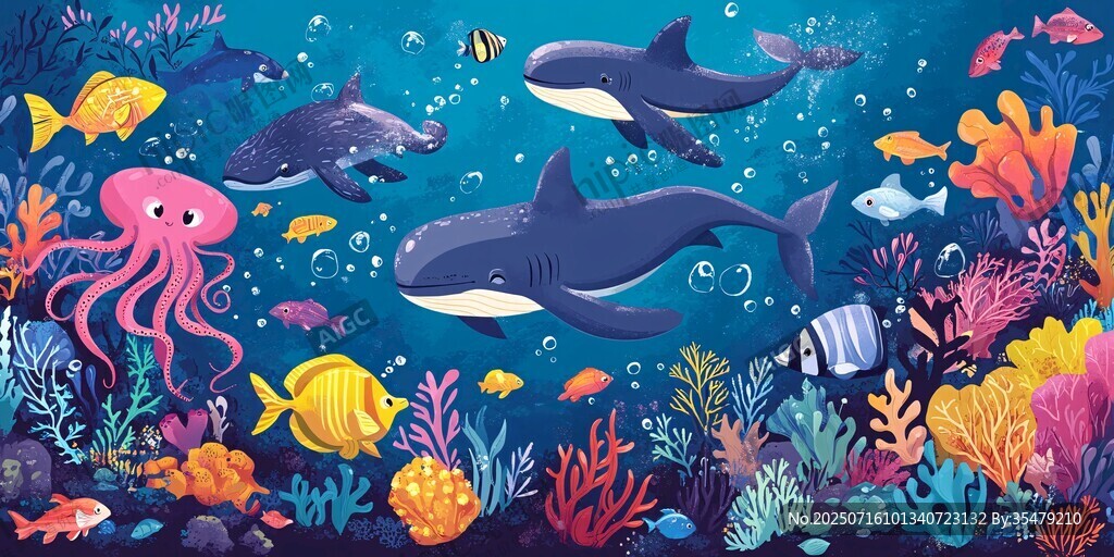 海底動物歡樂暢游圖