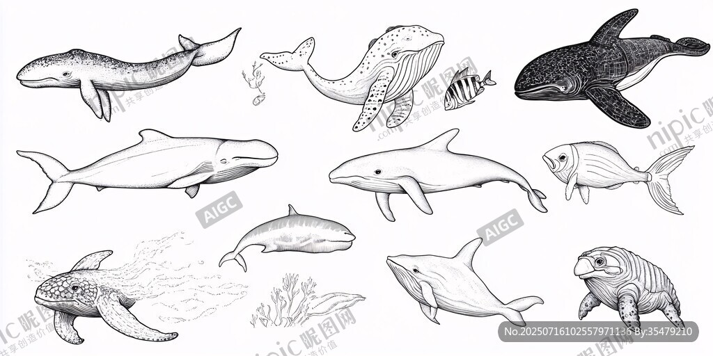 海洋生物手繪插畫集合