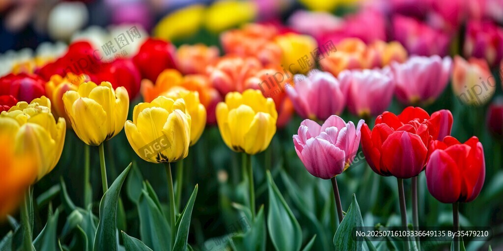 五彩斑斕的郁金香花海