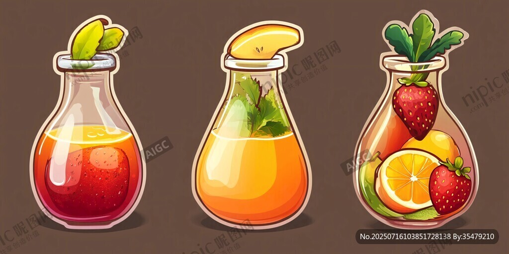 可愛插畫風(fēng)的三款水果飲品