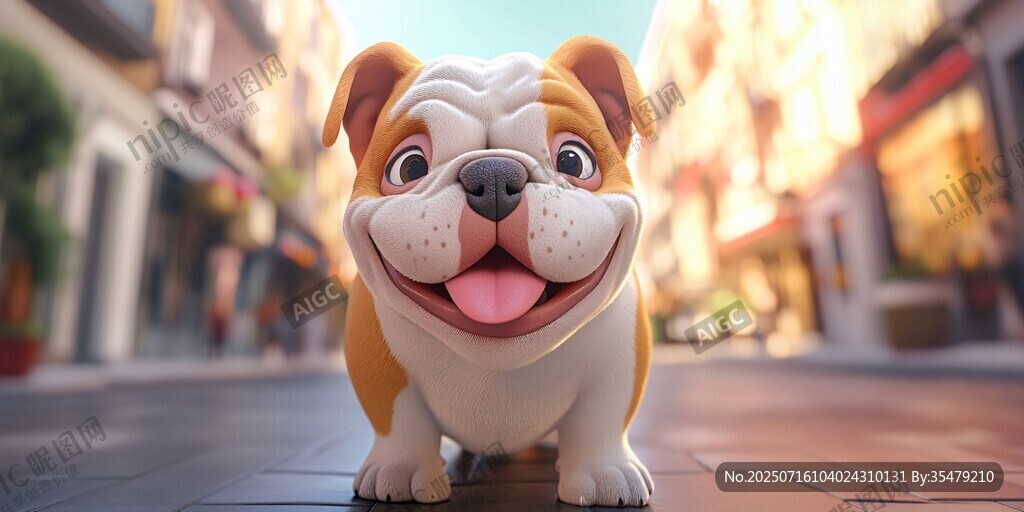 可愛斗牛犬漫步熱鬧街道