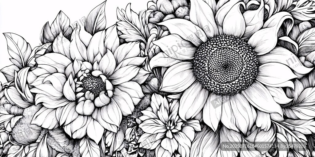 黑白花卉圖案插畫
