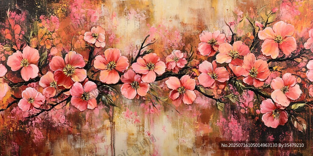 爛漫桃花油畫風(fēng)花卉圖