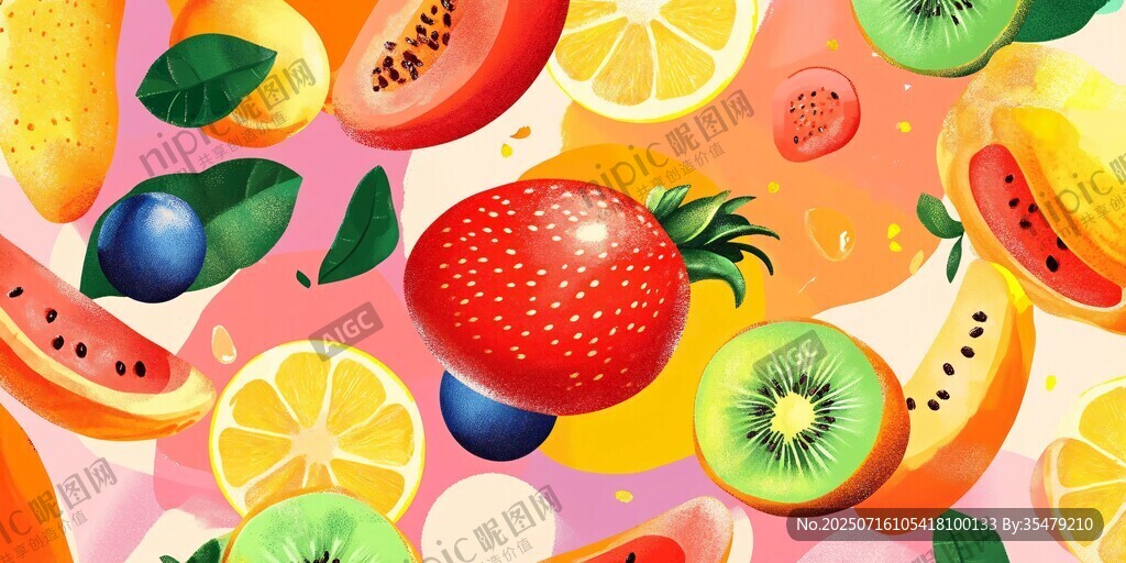 繽紛水果插畫圖案