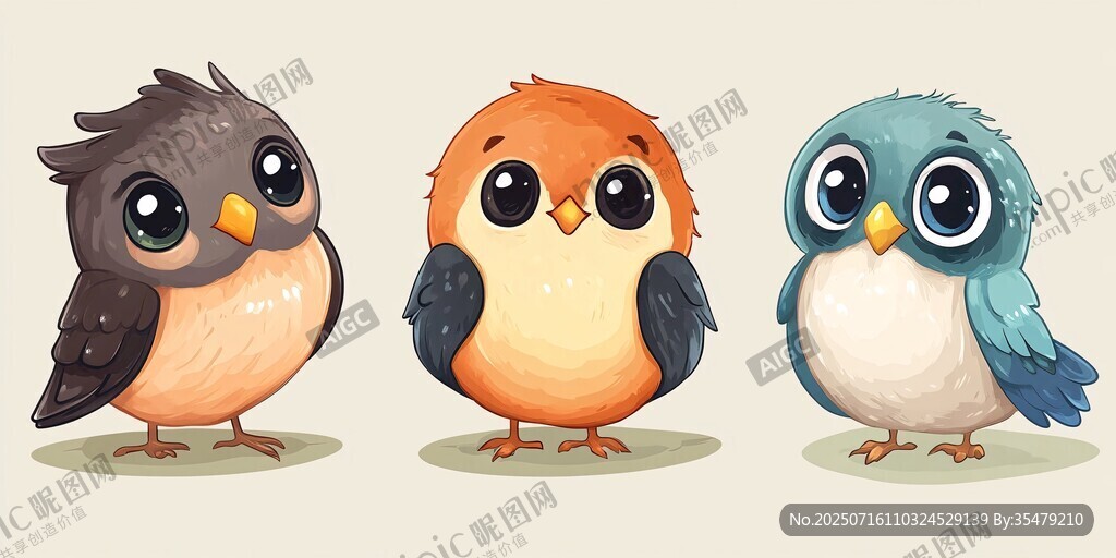 三只萌態(tài)小鳥排排站