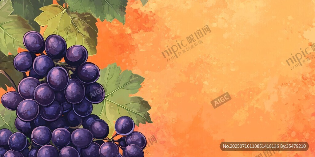 紫葡萄與綠葉的秋日圖景