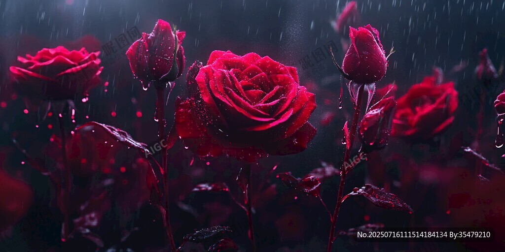雨中嬌艷紅玫瑰