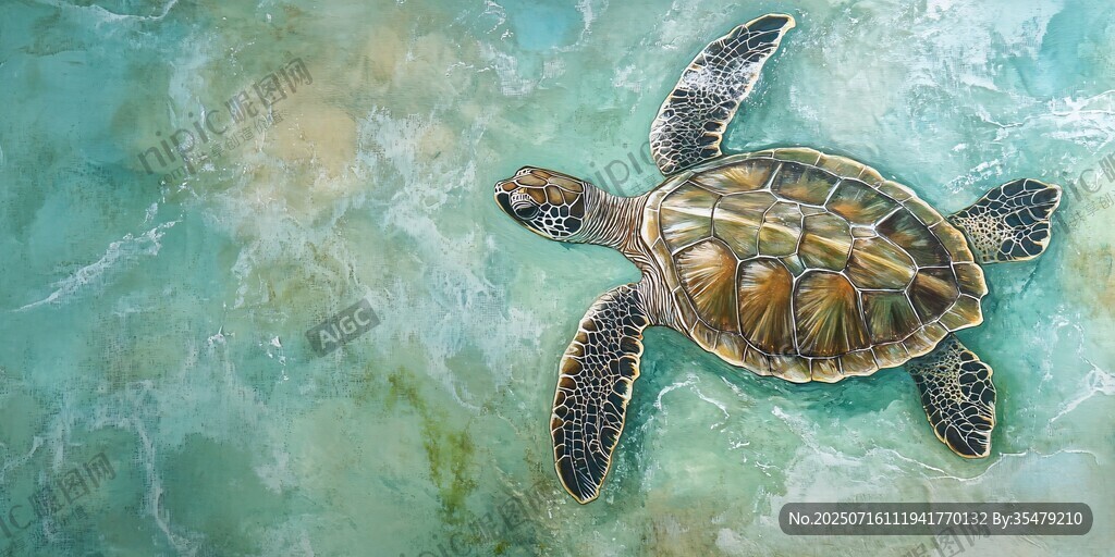海龜在清澈海水中暢游