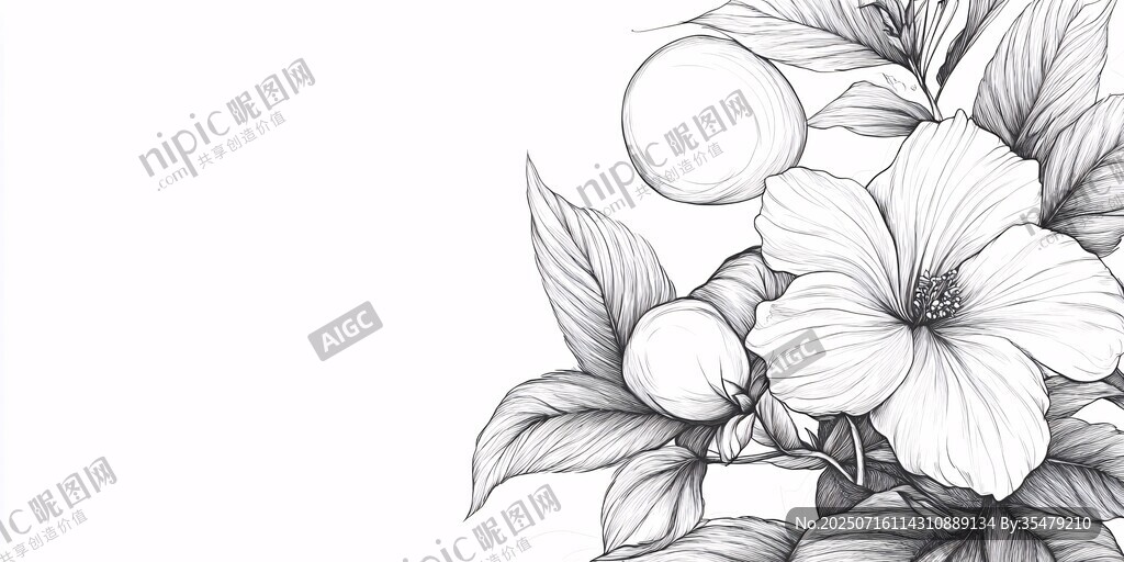 黑白花卉果實(shí)精致插畫