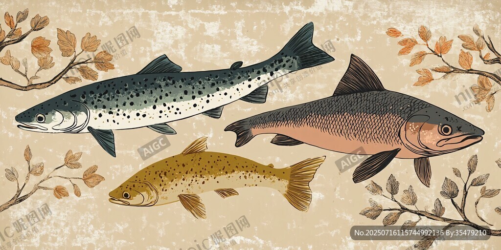 三條魚(yú)的復(fù)古風(fēng)插畫(huà)
