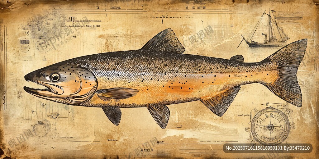 復(fù)古風(fēng)鮭魚(yú)插畫(huà)