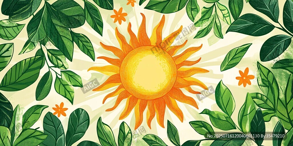 陽光綠葉插畫 清新自然風(fēng)