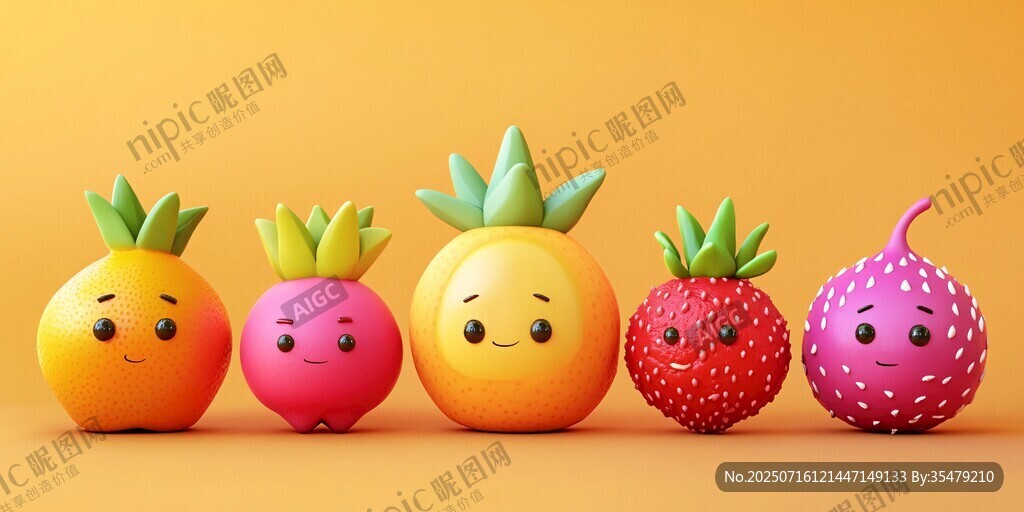 可愛水果造型玩偶排成排