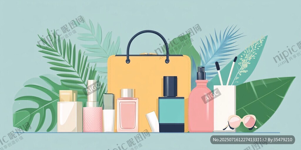時尚美妝用品與綠植組合