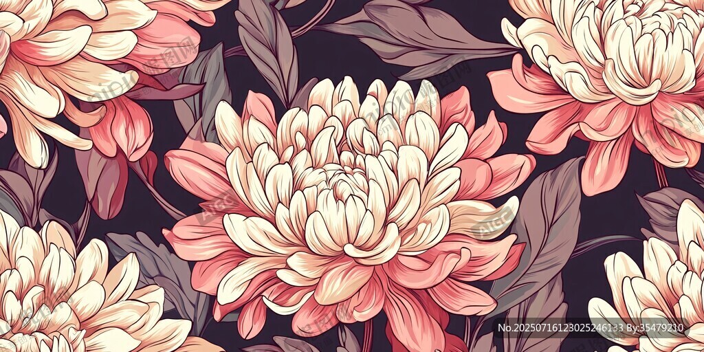 粉色菊花花卉無縫圖案
