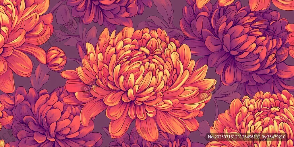 絢麗多彩菊花無(wú)縫圖案