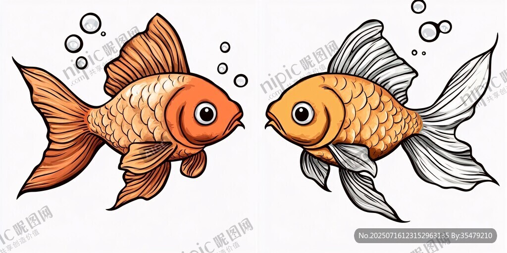 對視的可愛金魚插畫