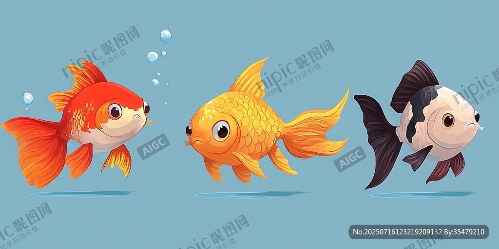 三條可愛的卡通小金魚