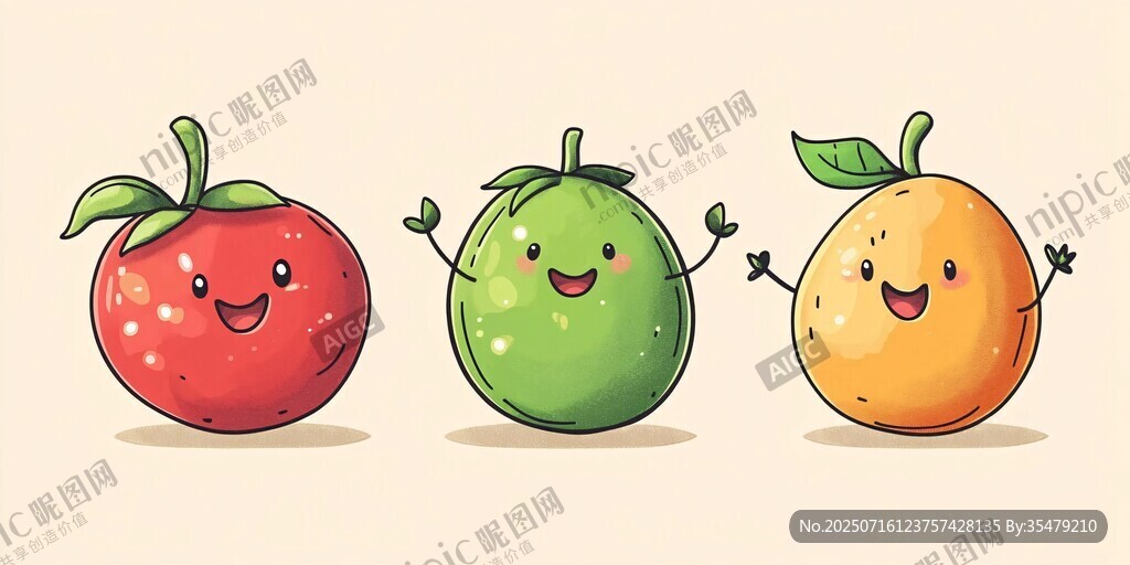 可愛表情的卡通水果三兄弟