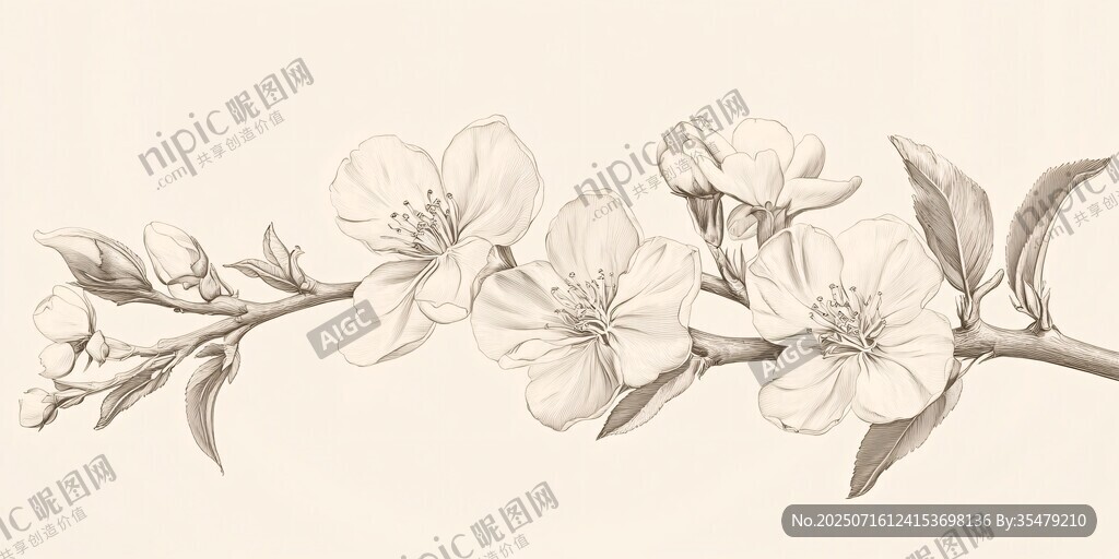 手繪素雅花枝圖