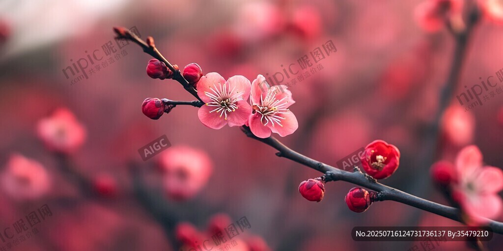 嬌艷紅梅綻放枝頭